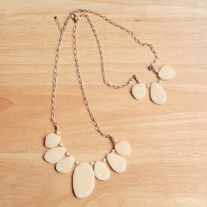 White Cream Beige Jasper Real Stone Slab Gold Tone Necklace Bohemian Boho